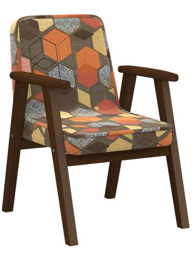 Кресло Ретро ткань геометрия коричневый | каркас орех