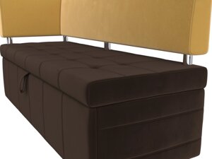 Кухонный прямой диван Стоун с углом левый | Коричневый | Желтый