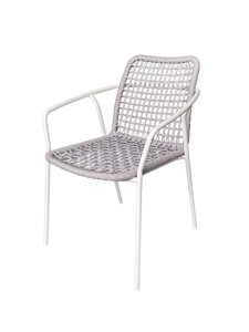 "Тунис" стул плетенный из роупа, каркас алюминий белый, роуп светло-серый