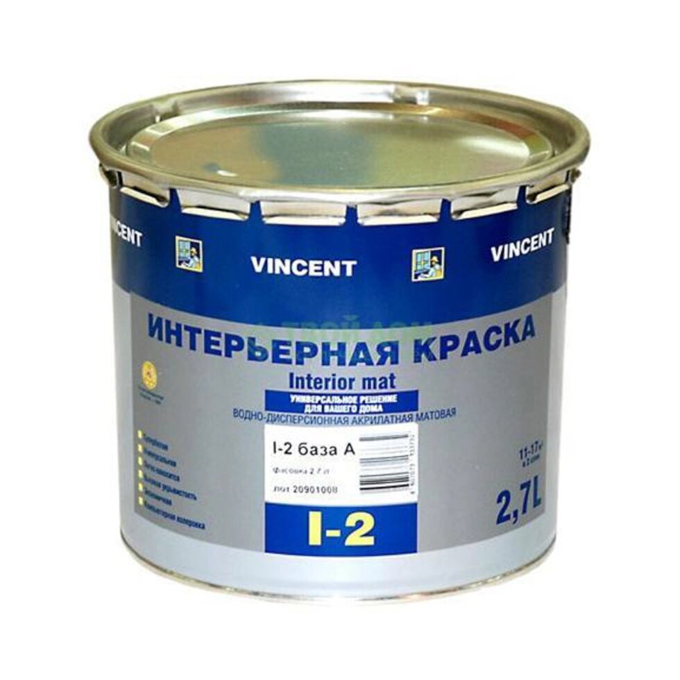 Влагостойкая интерьерная краска Vincent I-2 Interior mat 9 кг - опт