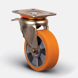 Колесо полуретановое поворотное с тормозом 125 мм, диск алюминий