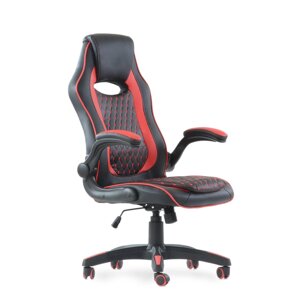 Кресло Barneo K-37 черная кожа красные вставки, игровое