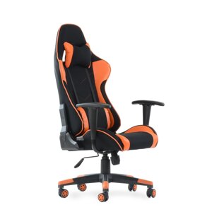 Кресло Barneo K-50 черная сетка оранжевые вставки, реклайнер игровое