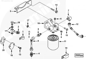 Болт крепления кронштейна основания топливного фильтра для двигателя Cummins 6BT / EQB
