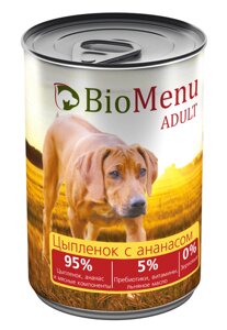 BioMenu ADULT Консервы для собак Цыпленок с Ананасами 95%МЯСО, 410 гр.