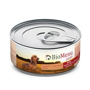 BioMenu LIGHT Консервы для собак Индейка с коричневым рисом 93%МЯСО, 100 гр.