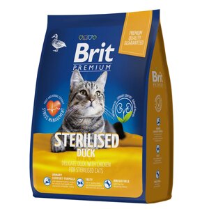 Brit Premium Cat Duck & Chicken Sterilised. Сухой корм для стерилизованных кошек с уткой и курицей. 400 гр.
