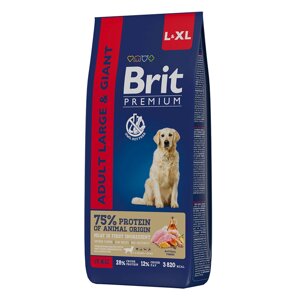 Brit Premium Dog Adult Large and Giant с курицей для взрослых собак крупных и гигантских пород (25–90 кг), 15 кг.