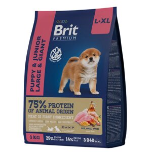 Brit Premium Dog Puppy and Junior Large and Giant с курицей для щенков и молодых собак крупных и гигантских пород, 3 кг.