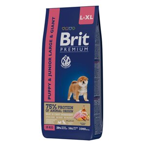 Brit Premium Dog Puppy and Junior Large and Giant с курицей для щенков и молодых собак крупных и гигантских пород, 15кг.