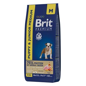 Brit Premium Dog Puppy and Junior Medium с курицей для щенков и молодых собак с 1-12 мес. средних пород (10-25 кг), 8 кг