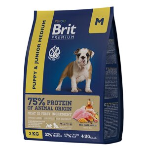Brit Premium Dog Puppy and Junior Medium с курицей для щенков и молодых собак с 1-12 мес. средних пород (10-25 кг), 1 кг