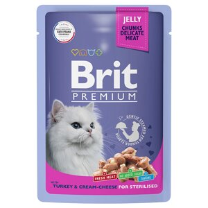 Brit Premium Пауч для взрослых стерилизованных кошек индейка с сыром в желе 85 гр.