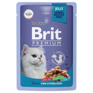 Brit Premium Пауч для взрослых стерилизованных кошек перепелка в желе 85 гр.