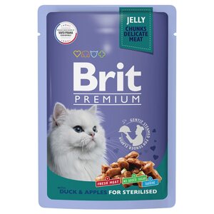 Brit Premium Пауч для взрослых стерилизованных кошек утка с яблоками в желе 85 гр.