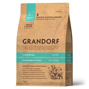 Grandorf DOG 4 meat probiotic MED&MAXI (4 мяса с пробиотиками для собак всех пород). 3 кг.