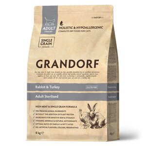 Grandorf Rabbit & Turkey Adult Sterilized, кролик с индейкой для взрослых стерилизованных или пожилых кошек. 8 кг.