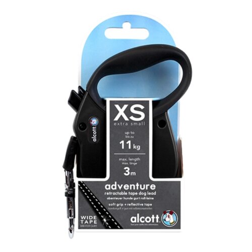 Поводок-рулетка alcott adventure. лента. размер XS. черная.