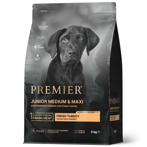 Premier Dog Turkey JUNIOR Medium & Maxi свежее мясо индейки для юниоров средних и крупных пород. 3 кг.