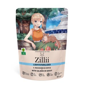 ZILLII ADULT CAT LIGHT/STERILIZED with Salmon in gravy для стерилизованных кошек с лососем в соусе. 85 гр.