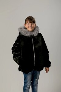 Куртка черная из мутона МЦ-024 "Зимняя принцесса" 40