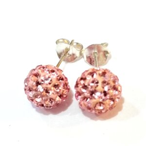 Серьги гвоздики 8 мм "светло-розовые" мульти-кристалл silver