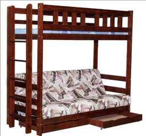 Двухъярусная кровать «фламинго» с диваном, цвет орех