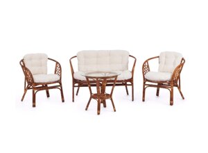 Комплект для отдыха "BAHAMA"диван + 2 кресла + стол со стеклом ) /с подушками/coco brown (коричневый кокос)