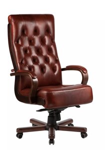 Кресло руководителя Alberto steel нат кожа коричневый\дерево МБ кантри ИМ