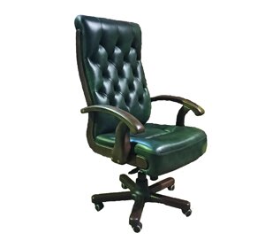 Кресло руководителя Alberto steel нат кожа зелёная/дерево ИМ