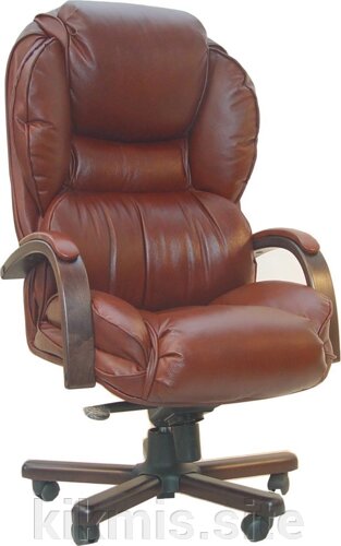 Кресло руководителя Лексус коричневое, нат кожа дерево ИМ