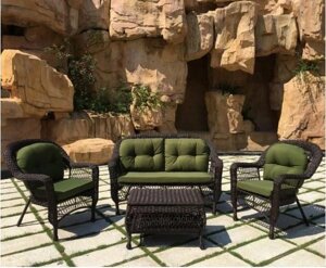 Плетеный комплект мебели с диваном из искусственного ротанга LV520BG Brown/Green AF