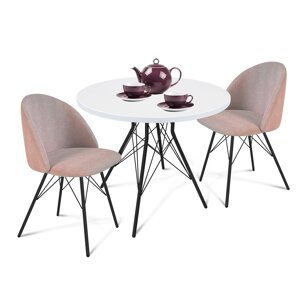 Стол со стульями SHT-DS69 розовый десерт/черный/белоснежная шагрен