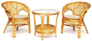 Террасный комплект "pelangi"стол со стеклом + 2 кресла) /без подушек/