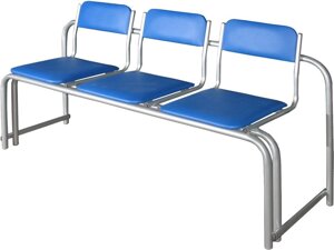 Секция стульев стопируемая 3-х местная из перфорированного металла с мягкими сидениями для раздевалок и зон ожидания