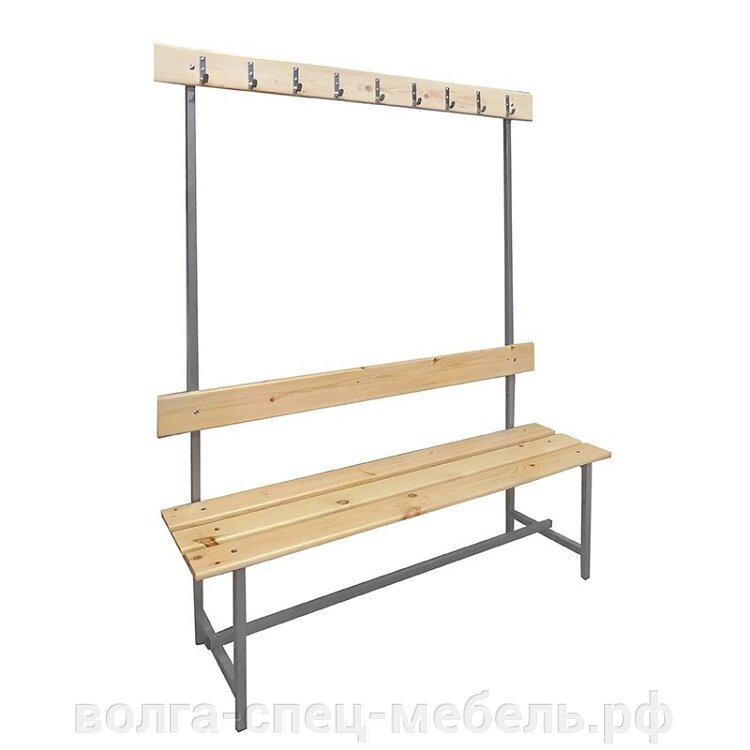 Скамейка с вешалкой для раздевалки, бруски из дерева. Длина 120, 150см. от компании Волга-Спец-Мебель - фото 1