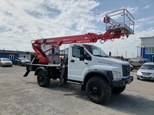 АГП КЭМЗ ТА-18 на шасси ГАЗ-C41A23-103В (Евро-3, 4х4), однорядка, стрела вперед, поворотная люлька