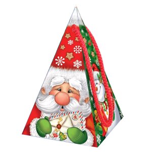 Новогодняя подарочная коробка «пирамидка-дедуня» 300 гр (300шт/кор)