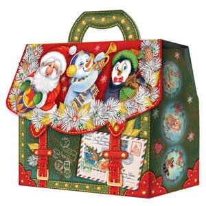 Новогодняя упаковка "новогодний портфель", 1600-1800 гр, картонная подарочная коробка
