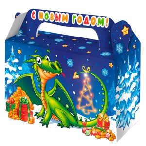 Новогодняя упаковка "сокровище" 500 гр, картонная подарочная коробка для конфет 2024 год дракона