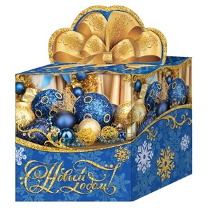 Подарочная коробка "синие шары", 300-400 гр, картонная новогодняя упаковка для конфет