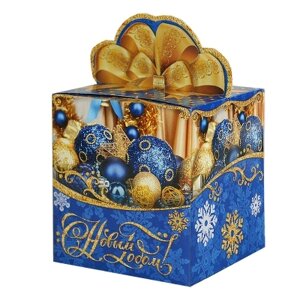 Подарочная коробка Синие шары, 300-400 гр, картонная новогодняя упаковка для конфет