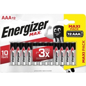 Батарейки КОМПЛЕКТ 12 шт., ENERGIZER Max, AAA (LR03, 24А), алкалиновые, мизинчиковые, блистер