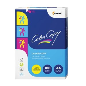 Бумага COLOR COPY, А4, 100 г/м2, 500 л., для полноцветной лазерной печати, А, 161%CIE)