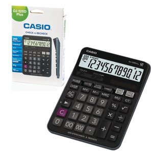 Калькулятор настольный CASIO DJ-120DPLUS-W (192х144 мм), 12 разрядов, двойное питание, черный