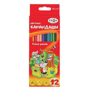 Карандаши цветные ГАММА Мультики, 12 цветов, заточенные, трехгранные, картонная упаковка, 290122_12