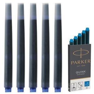 Картриджи чернильные PARKER Cartridge Quink, КОМПЛЕКТ 5 штук, смываемые чернила, синие, 1950383