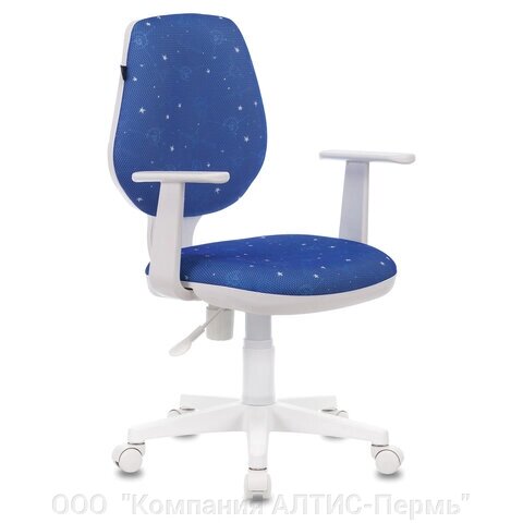 Кресло детское BRABIX Fancy MG-201W, с подлокотниками, пластик белый, с рисунком Cosmos, 532408