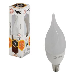 Лампа светодиодная ЭРА, 7 (60) Вт, цоколь E14, свеча на ветру, теплый белый свет, 30000 ч., LED smdBXS-7w-827-E14