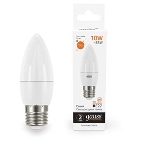 Лампа светодиодная GAUSS, 10(85) Вт, цоколь Е27, свеча, теплый белый, 25000 ч, LED B37-10W-3000-E27